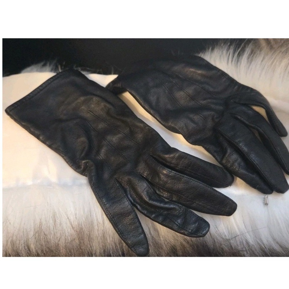 Vintage Leather Gloves Women Small Black Soft Dress Winter Classic Stitched